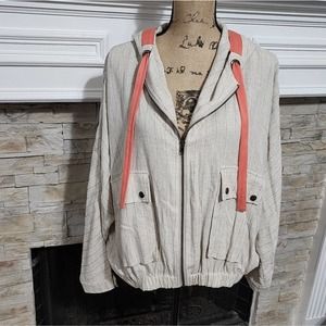 Mystree striped linen blend bomber style hooded jacket size small